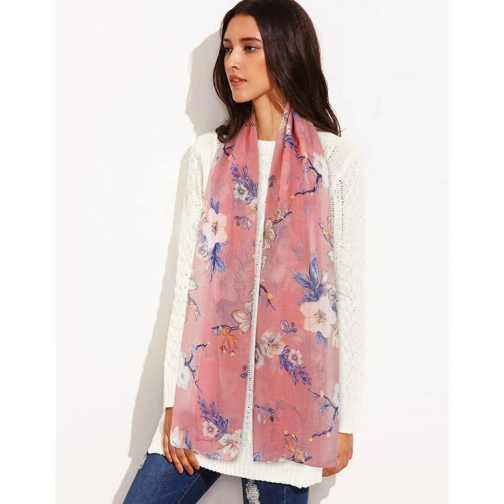 Wome Pinkn Fashion Flowers Print Scarves Winter Head Shawl Cotton Wrap - Picture 3 of 8